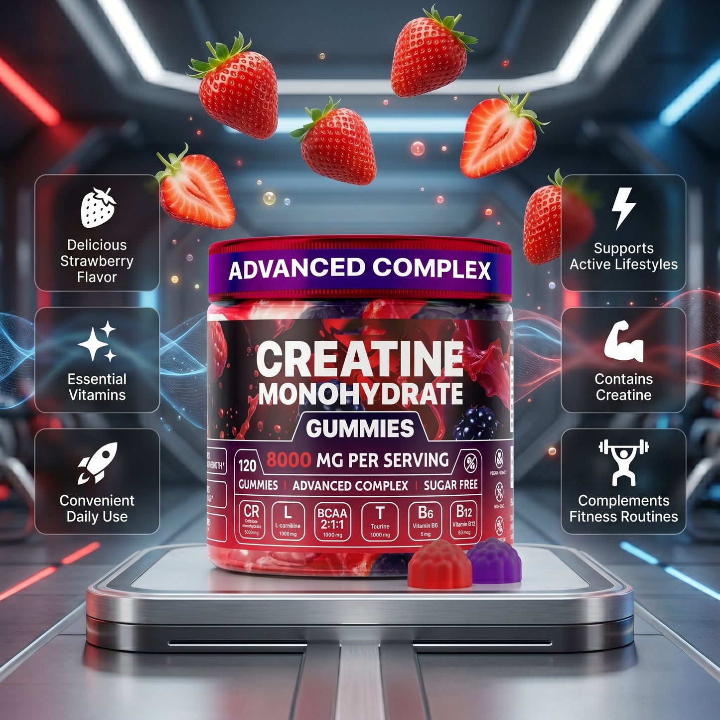 Muscle Power Gummies con Creatina y Vitaminas 💪🍓 | Energía, Rendimiento y Recuperación Muscular