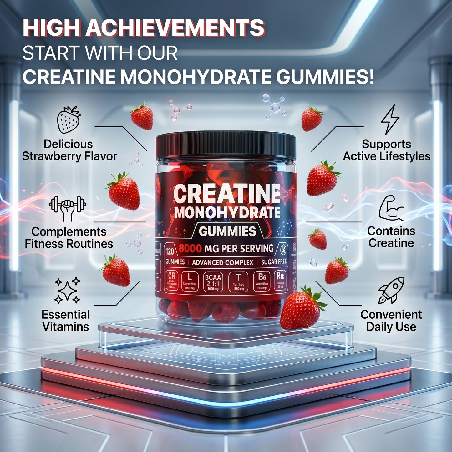 Muscle Power Gummies con Creatina y Vitaminas 💪🍓 | Energía, Rendimiento y Recuperación Muscular