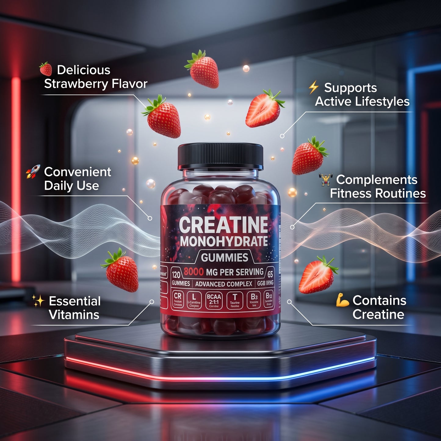 Muscle Power Gummies con Creatina y Vitaminas 💪🍓 | Energía, Rendimiento y Recuperación Muscular