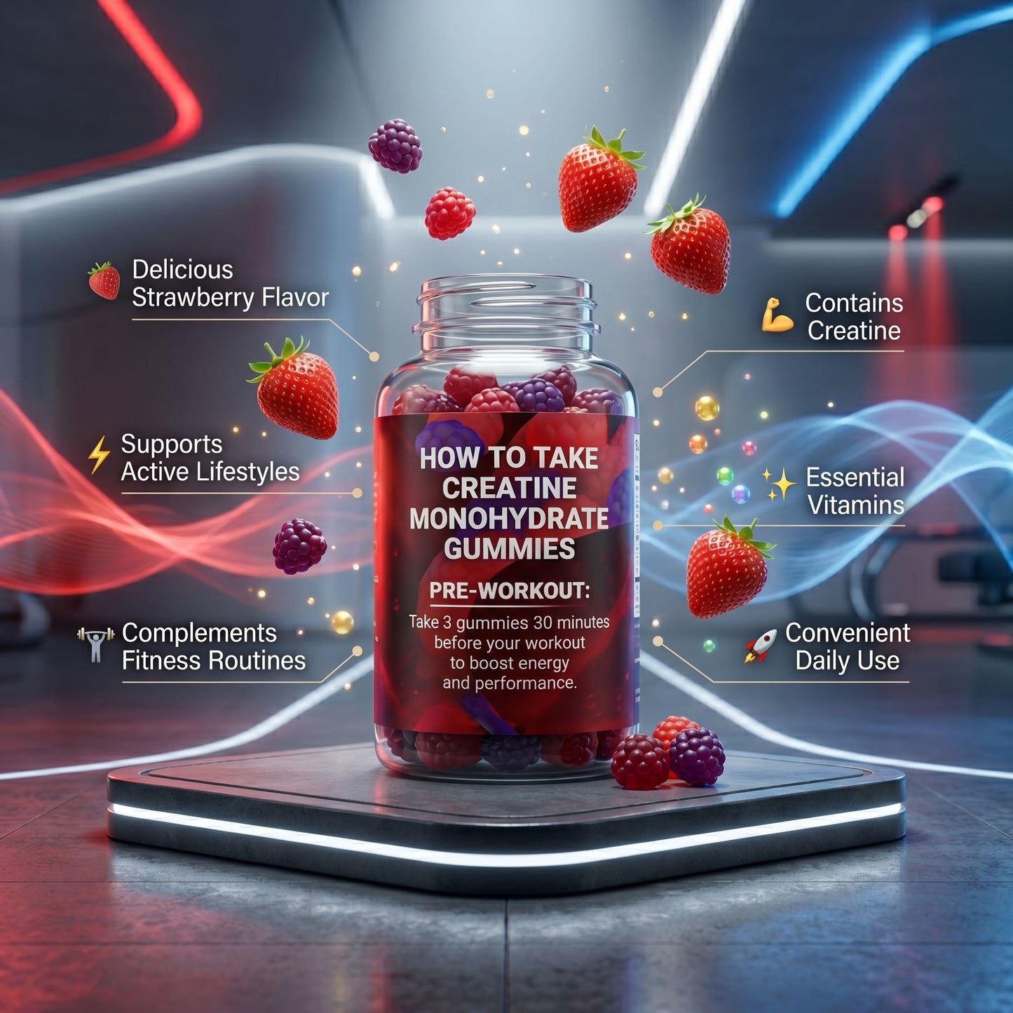 Muscle Power Gummies con Creatina y Vitaminas 💪🍓 | Energía, Rendimiento y Recuperación Muscular